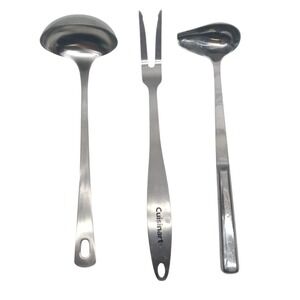 Cuisinart ‎ 12" Solid Stainless Fork + 2 Unbranded Solid Stainless Ladles